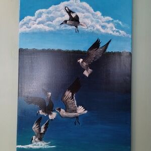 "   Birds diving in Water" Canvas Painting